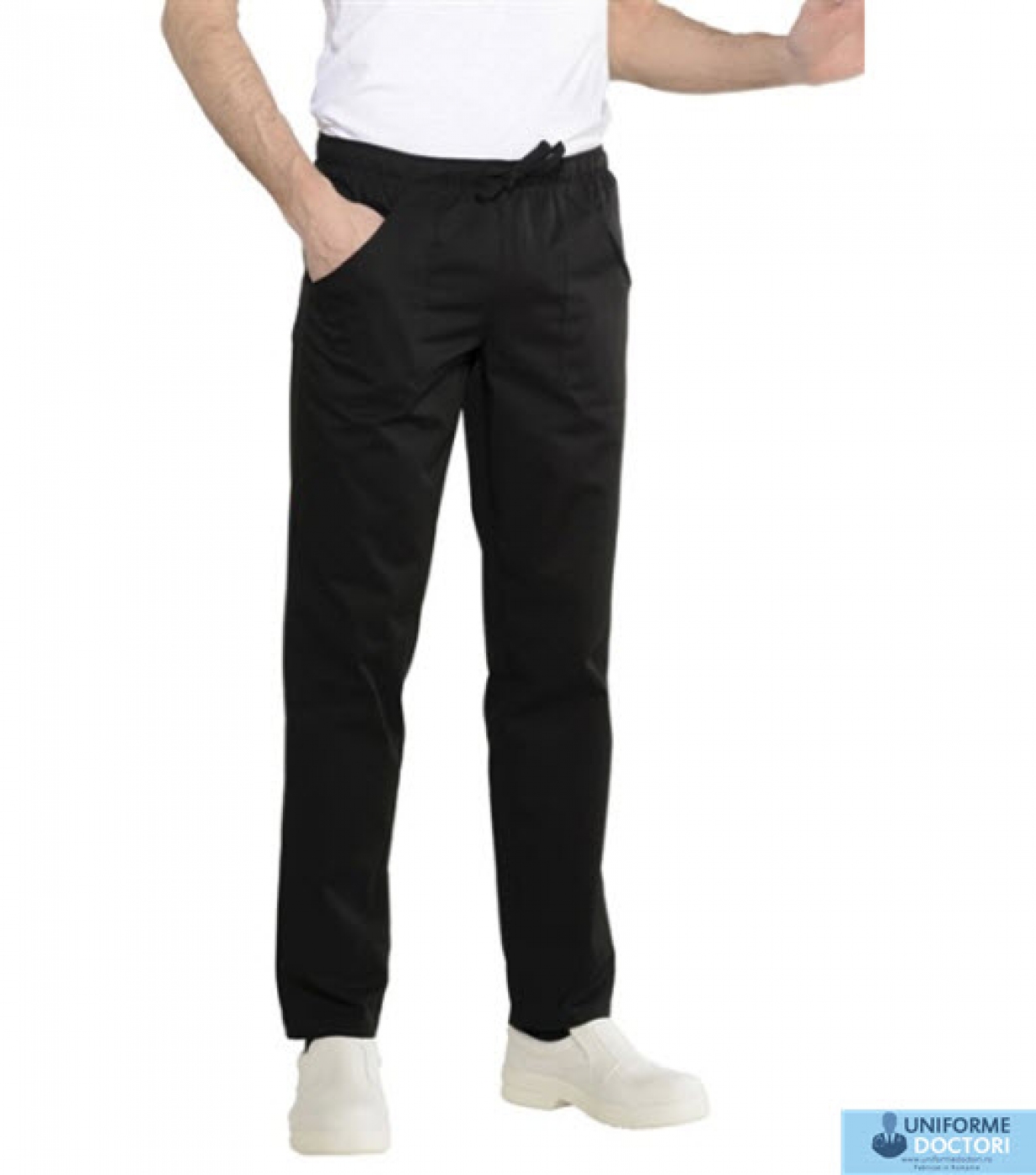 Pantalon medical, model slim-fit cu buzunare elastic si snur in talie, barbat