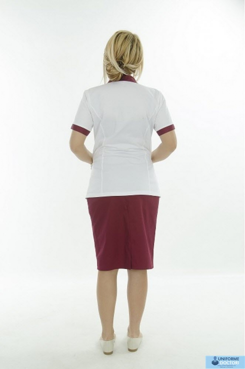 Uniforme medicale - Halat medical cu guler sal, maneca scurta, model bicolor