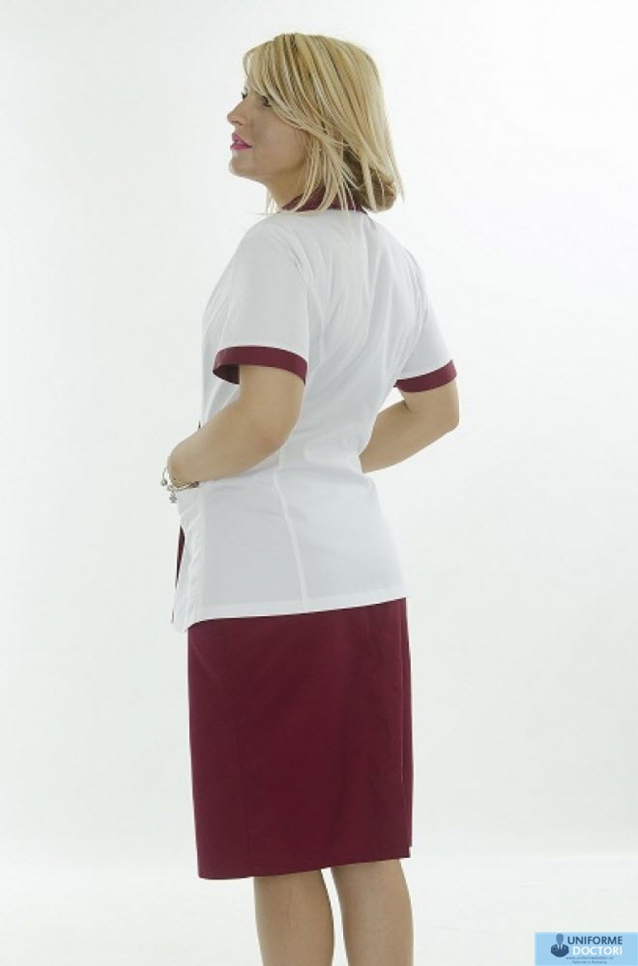 Uniforme medicale - Halat medical cu guler sal, maneca scurta, model bicolor