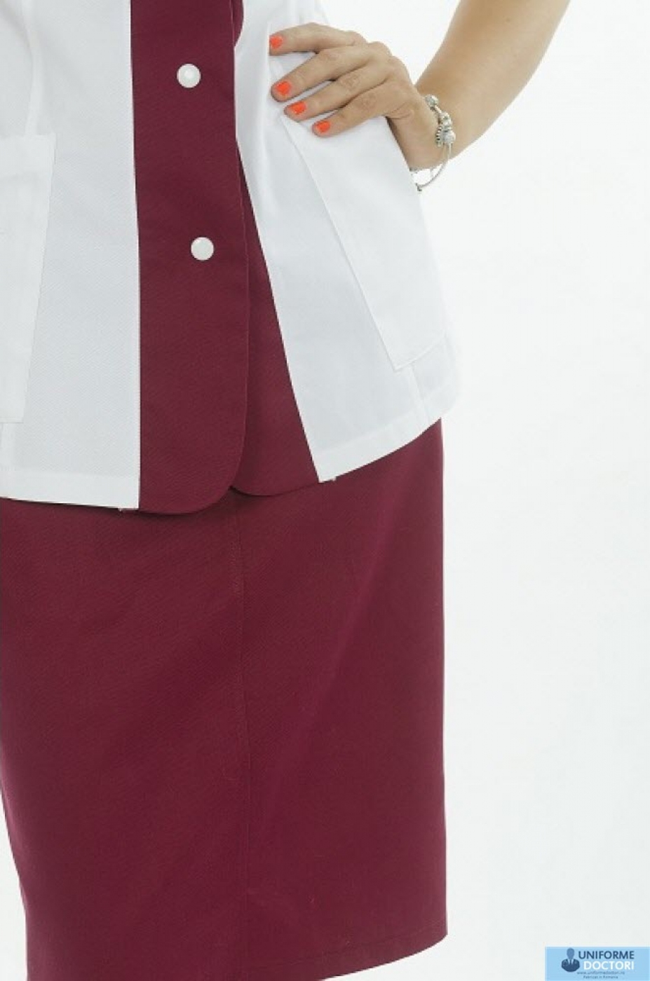 Uniforme medicale - Halat medical cu guler sal, maneca scurta, model bicolor