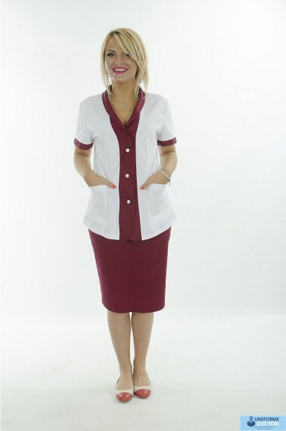 Uniforme medicale - Halat medical cu guler sal, maneca scurta, model bicolor