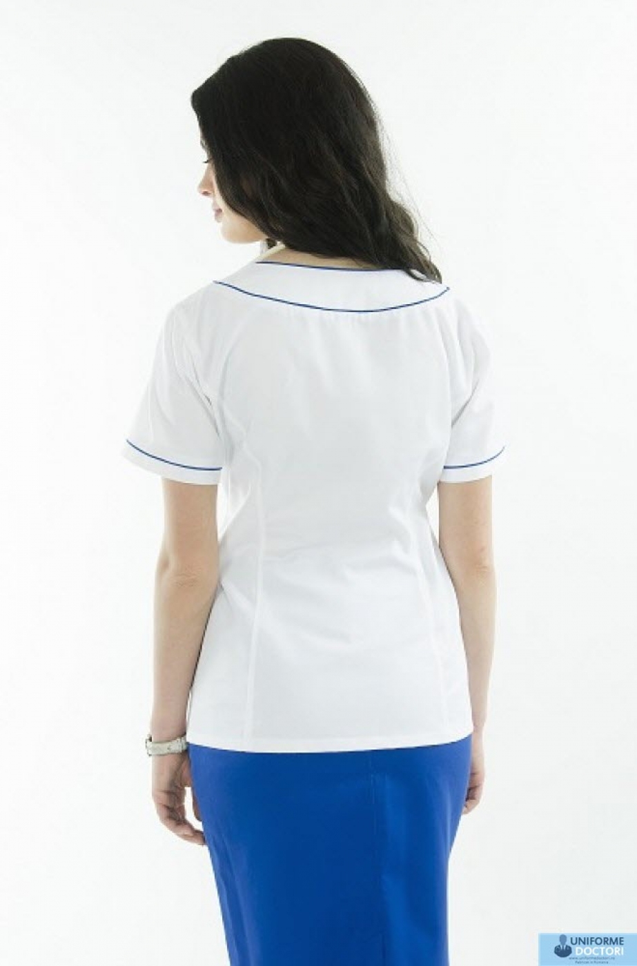 Uniforme medicale - Halat medical cu maneca scurta, guler tunica si fermoar