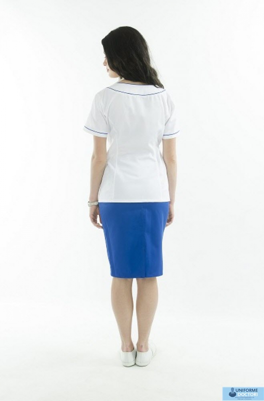 Uniforme medicale - Halat medical cu maneca scurta, guler tunica si fermoar