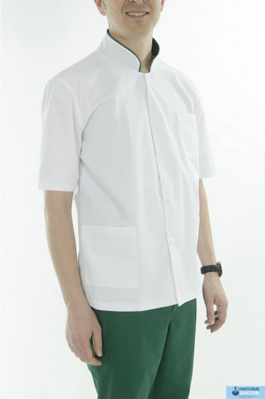Uniforme medicale - Halat medical cu maneca scurta si guler tunica, de barbat
