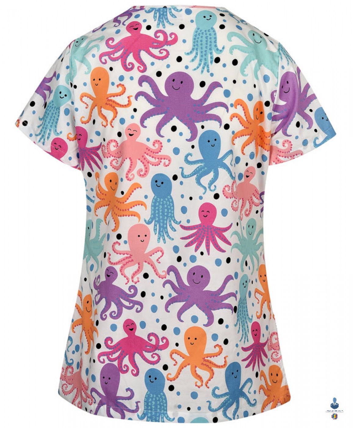 Uniforme medicale imprimate 3D FLEX - Bluza medicala imprimata caracatite vesele, cu achior
