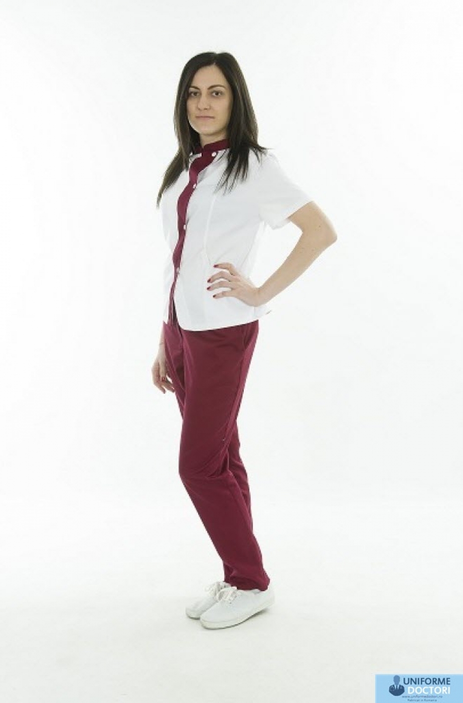 Uniforme medicale - Halat medical asimetric, maneca scurta si guler tunica