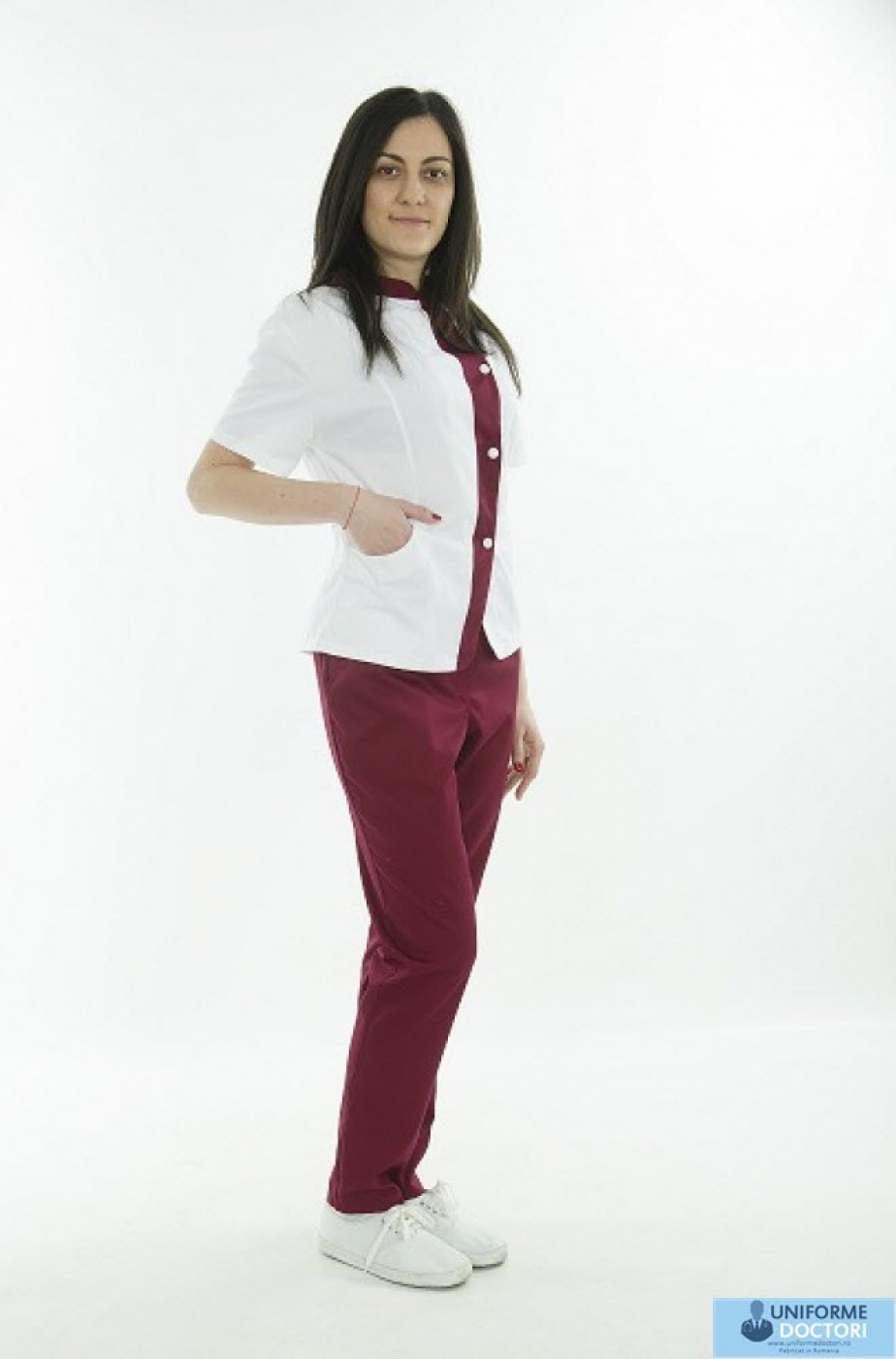 Uniforme medicale - Halat medical asimetric, maneca scurta si guler tunica