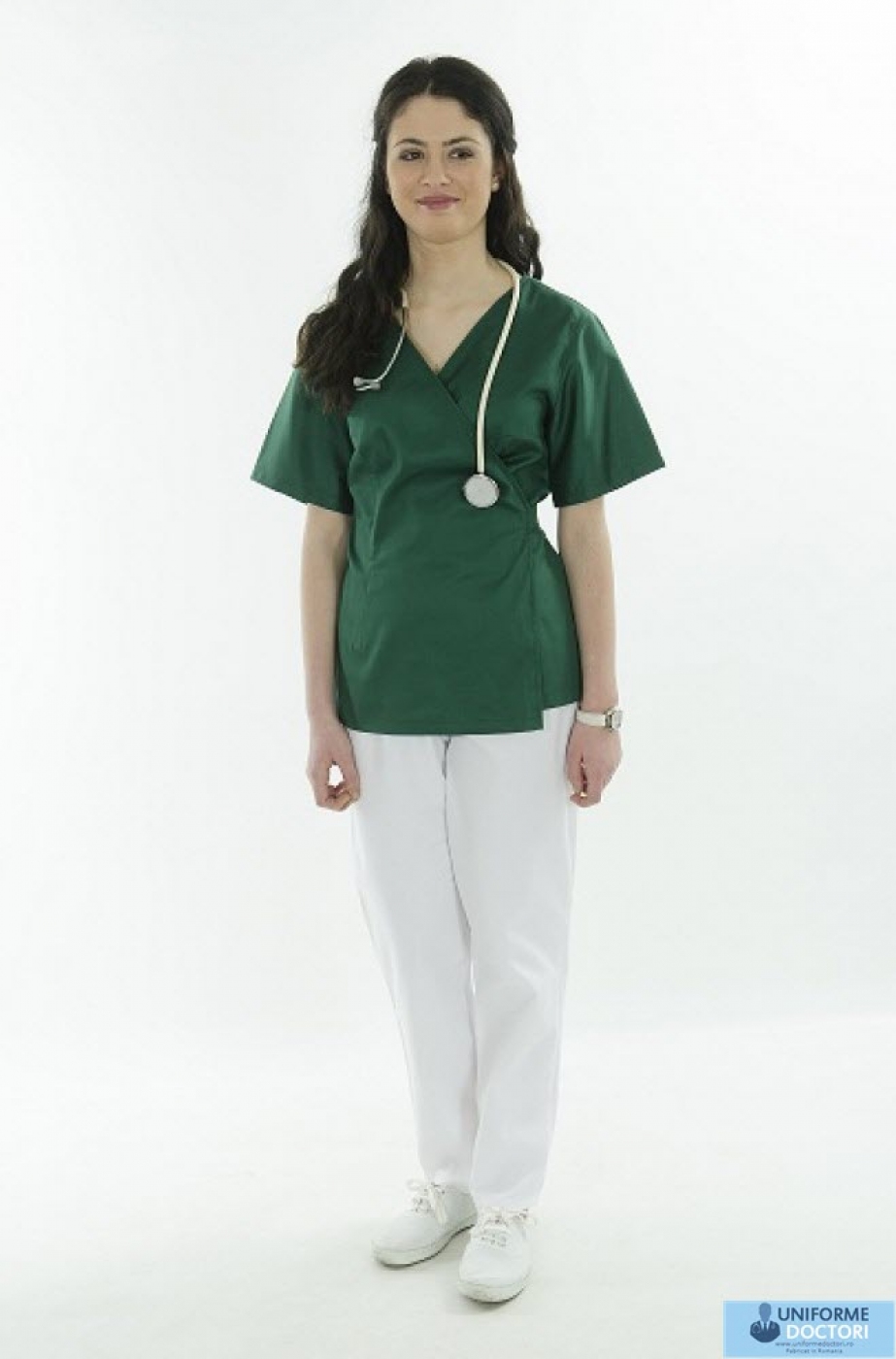 Uniforme medicale - Halat medical tip kimono, maneca scurta si cordon