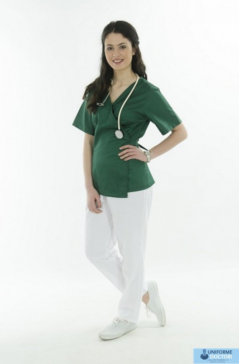 Uniforme medicale - Halat medical tip kimono, maneca scurta si cordon