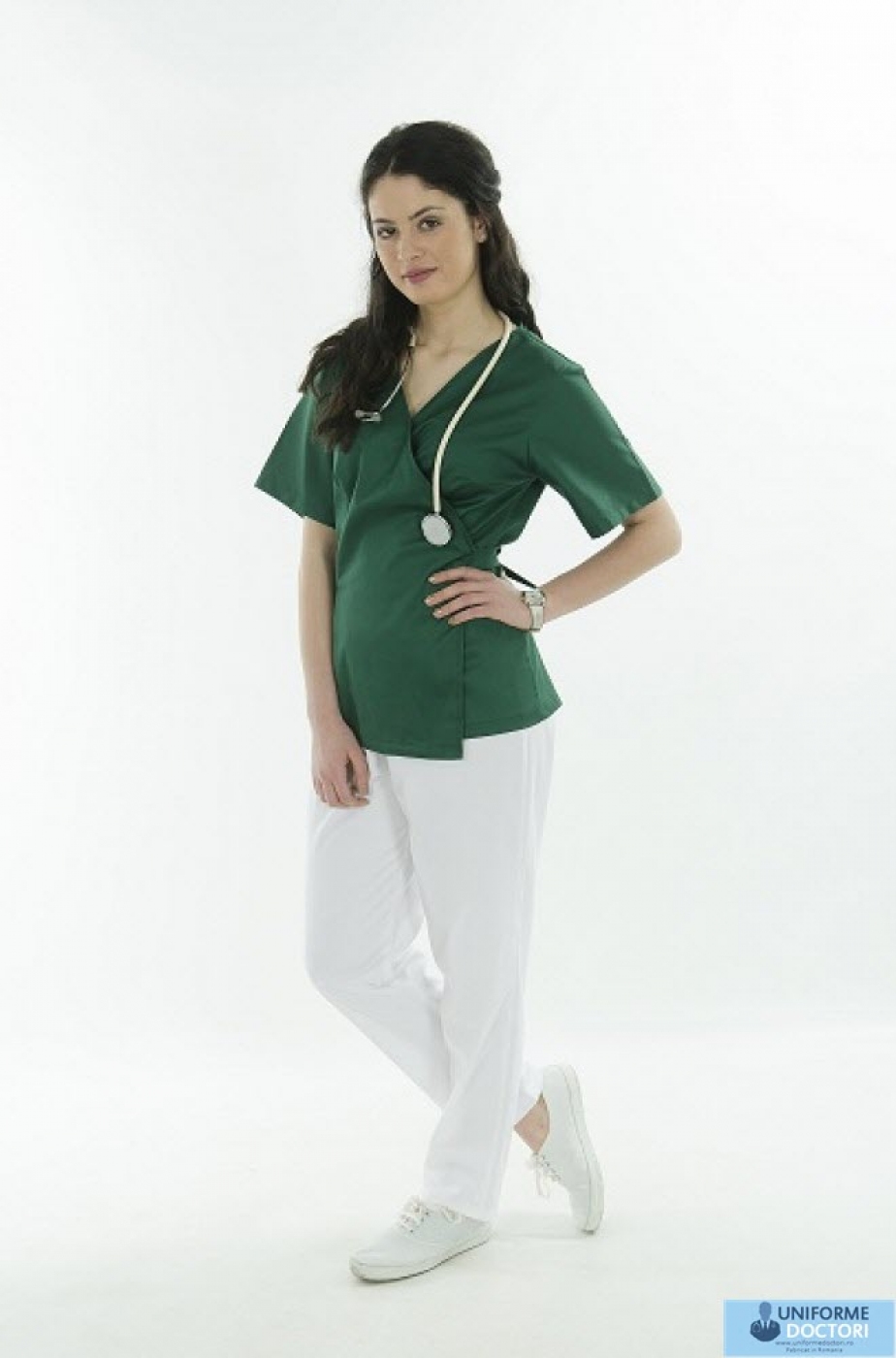 Uniforme medicale - Halat medical tip kimono, maneca scurta si cordon