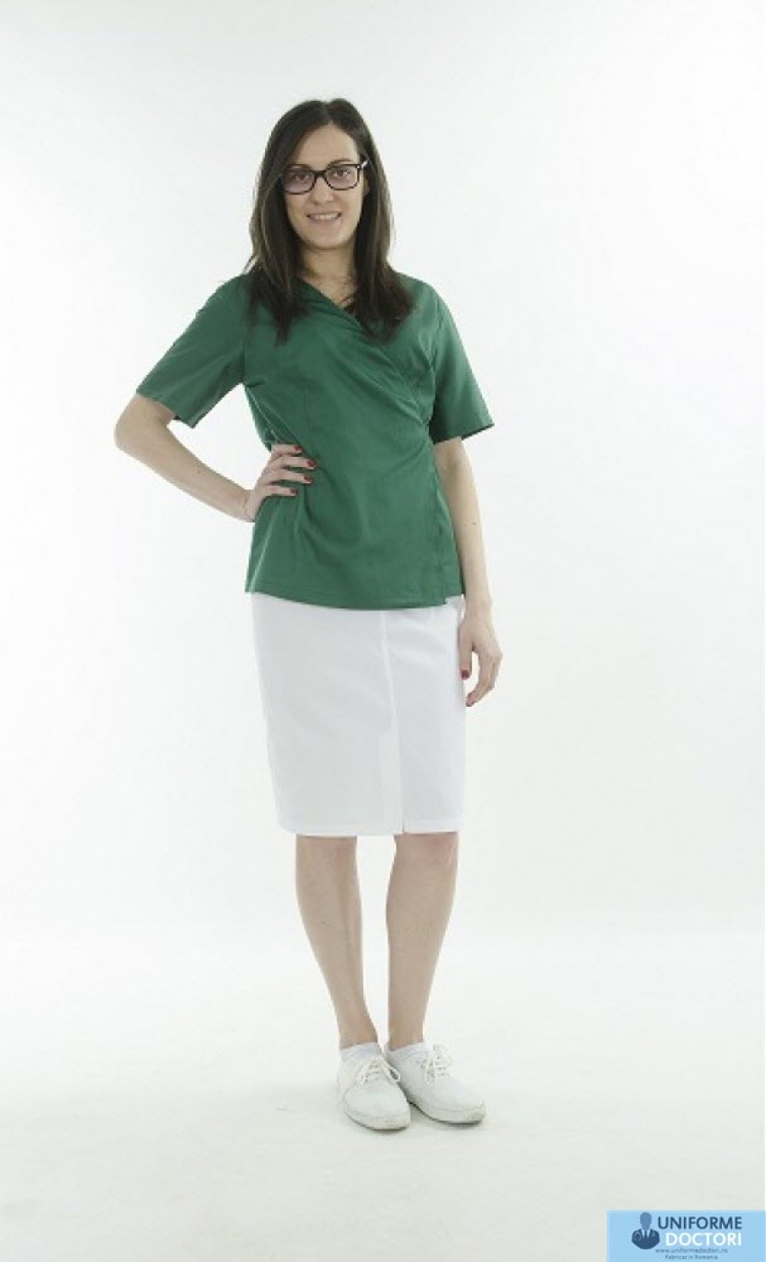 Uniforme medicale - Halat medical tip kimono, maneca scurta si cordon