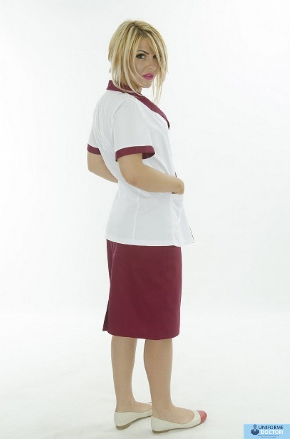 Uniforme medicale - Halat medical cu guler sal, maneca scurta, model bicolor