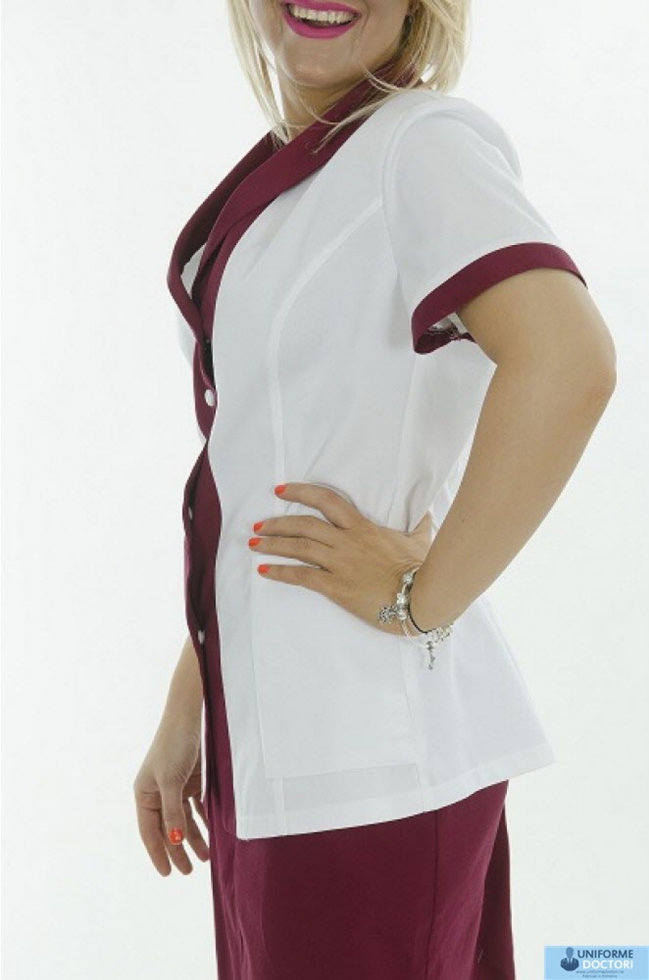 Uniforme medicale - Halat medical cu guler sal, maneca scurta, model bicolor