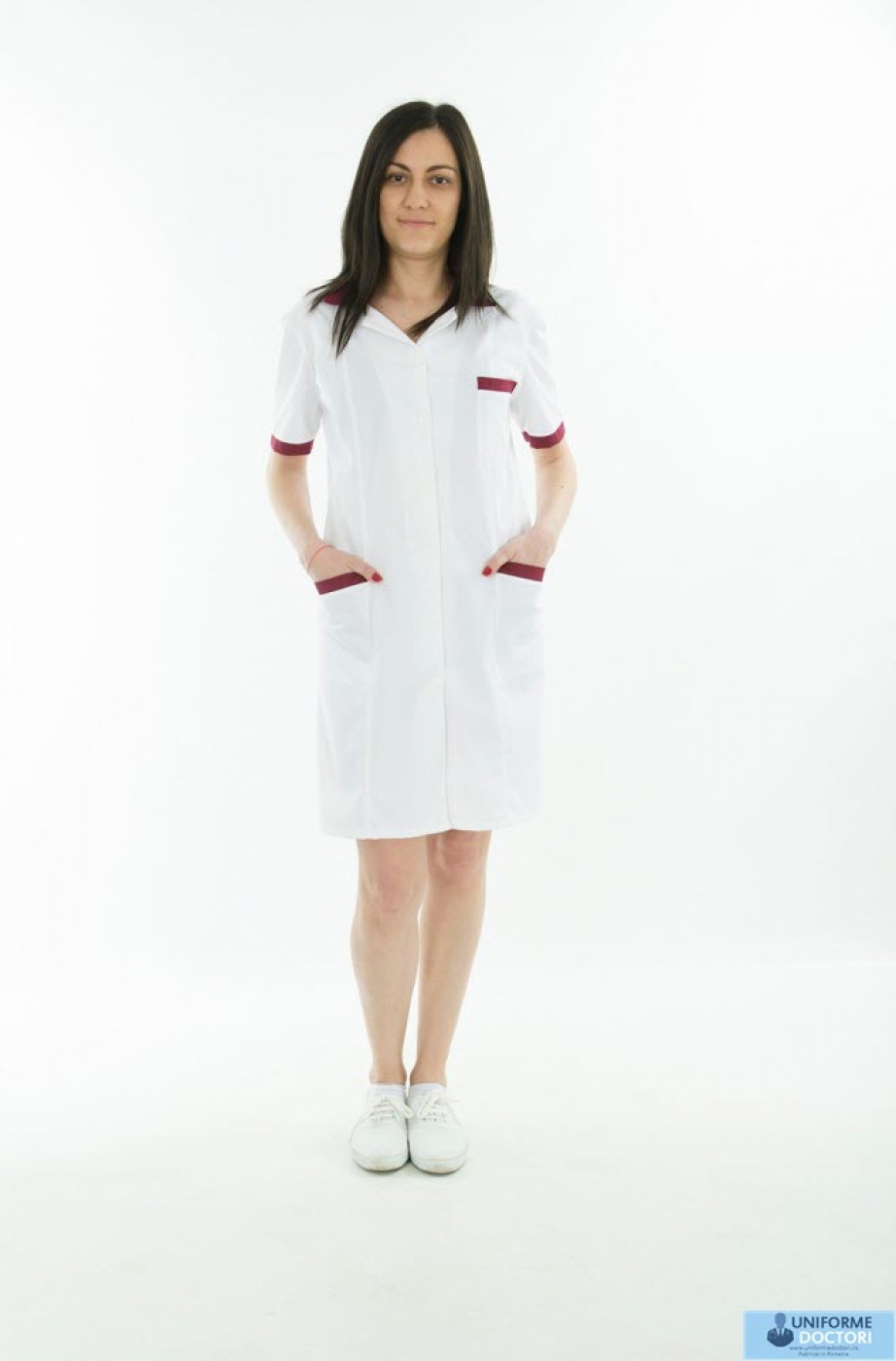 Uniforme medicale - Halat medical lung, cu maneca scurta si guler revere