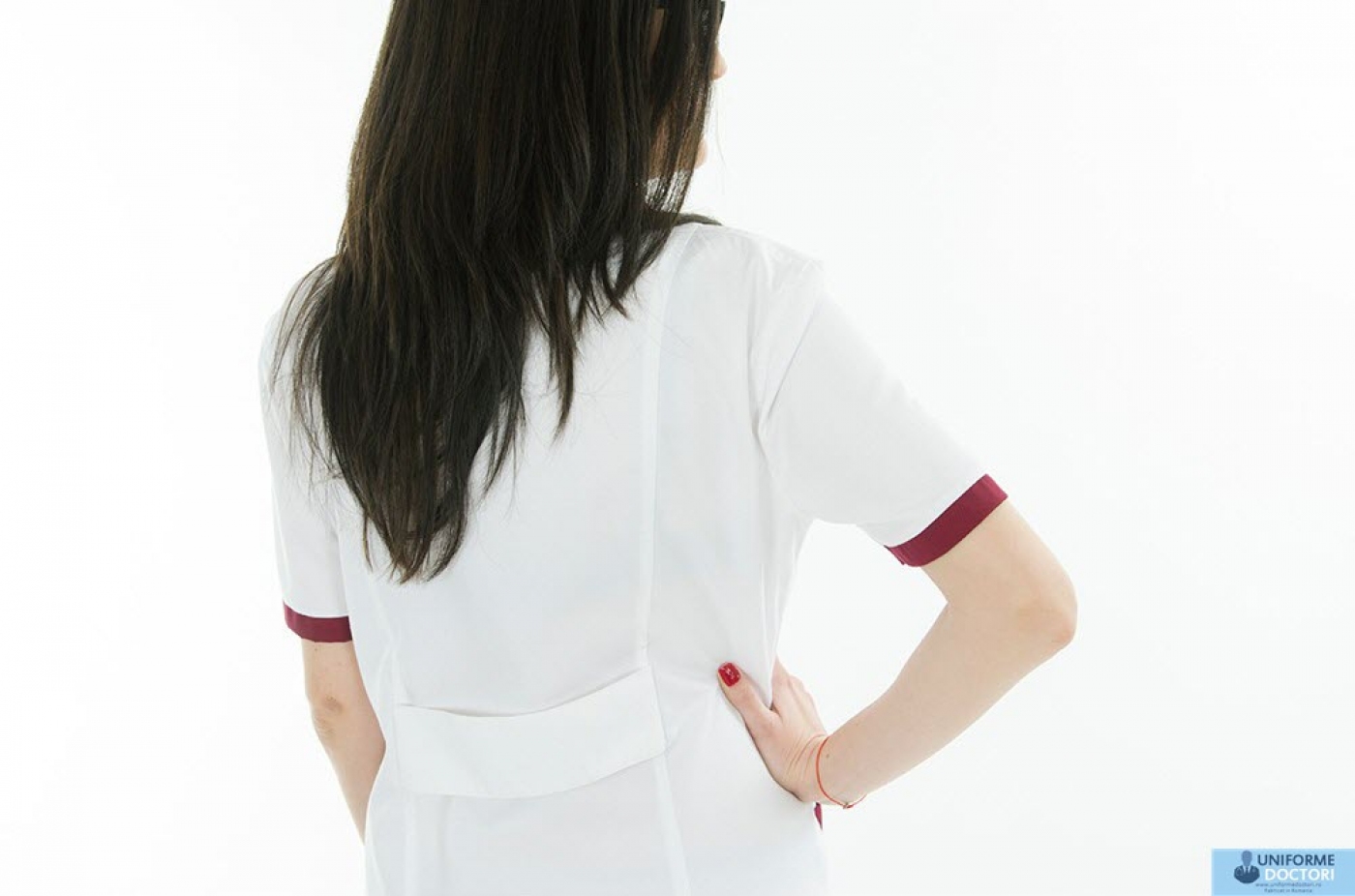 Uniforme medicale - Halat medical lung, cu maneca scurta si guler revere