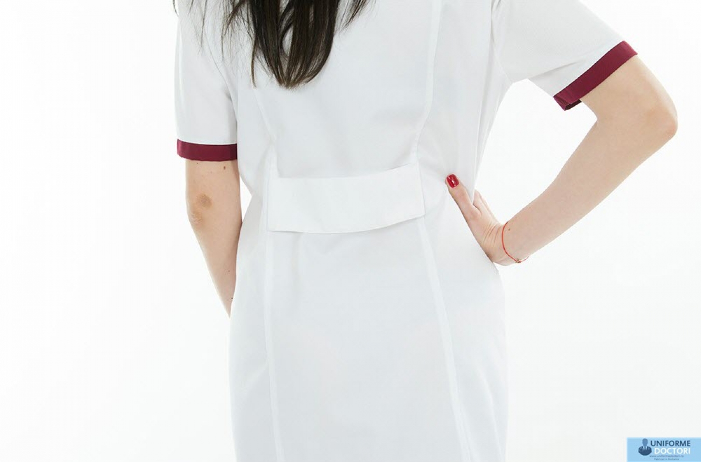 Uniforme medicale - Halat medical lung, cu maneca scurta si guler revere