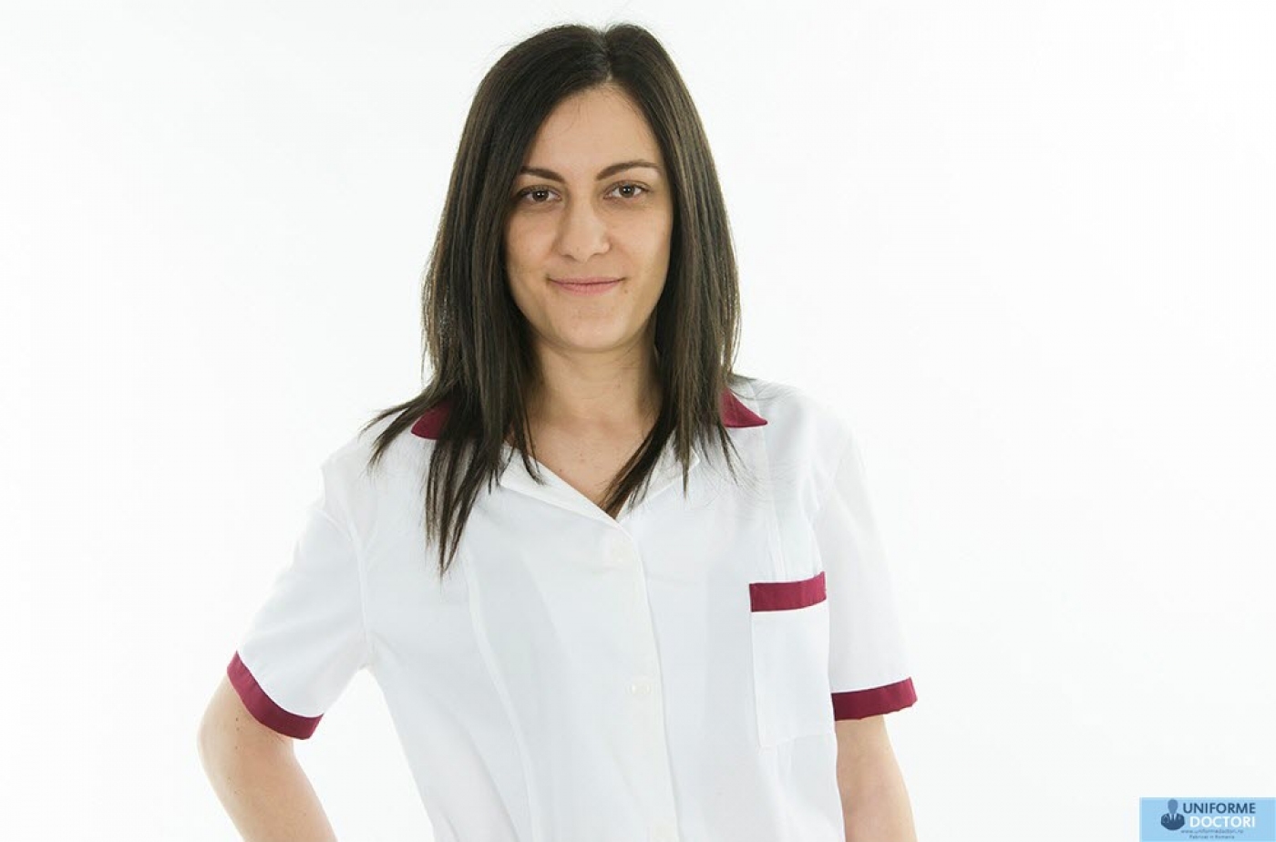 Uniforme medicale - Halat medical lung, cu maneca scurta si guler revere