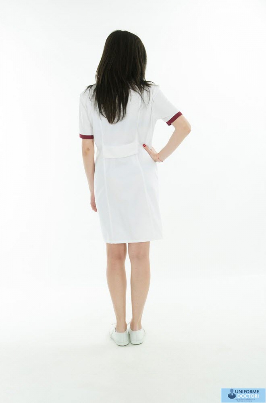 Uniforme medicale - Halat medical lung, cu maneca scurta si guler revere