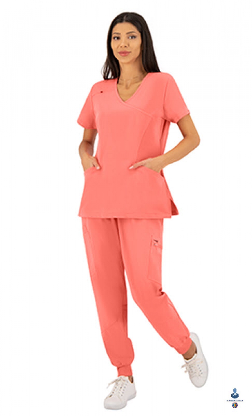 Halate medicale - Bluza medicala cu maneca scurta si achior asimetric