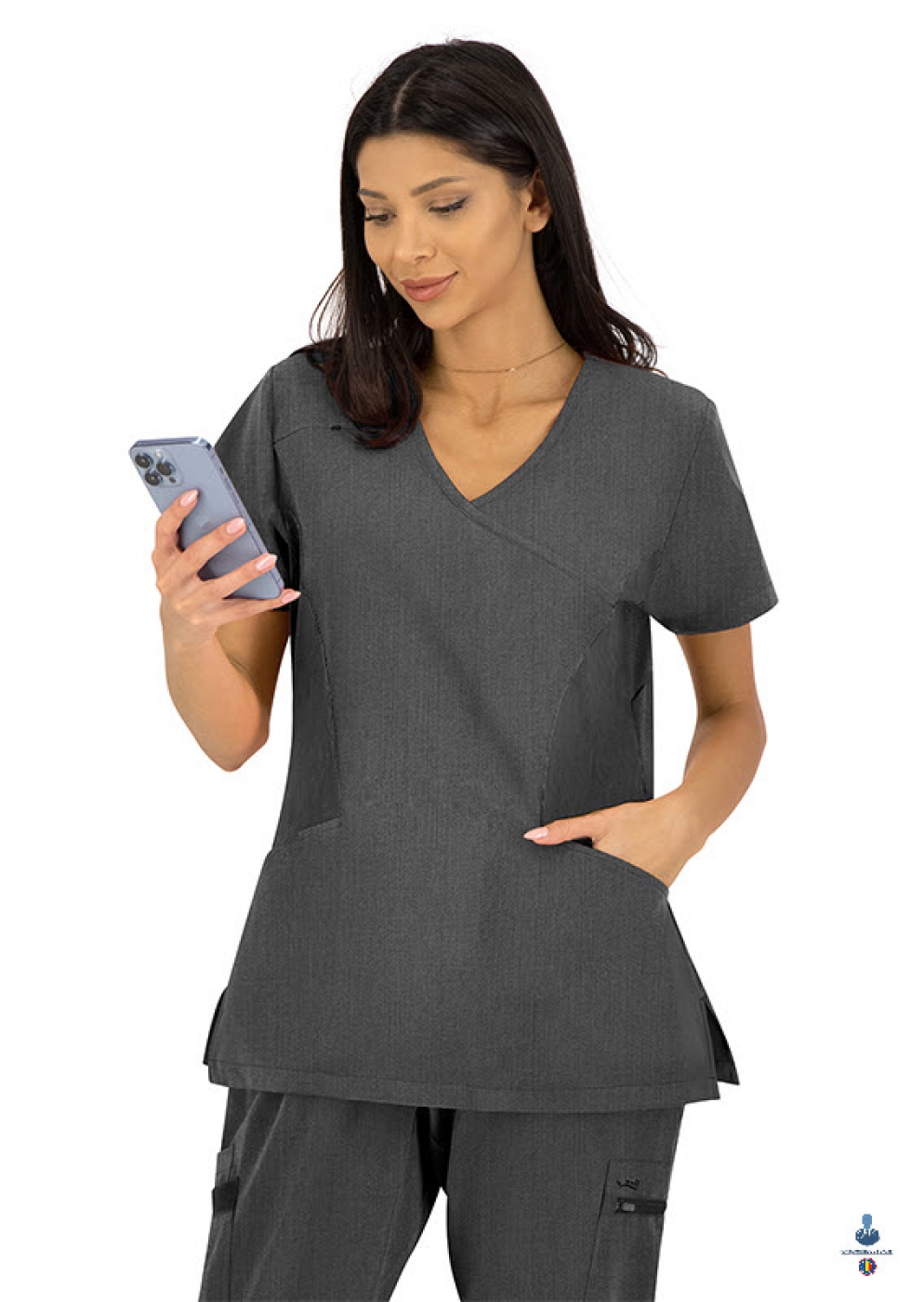 Halate medicale - Bluza medicala cu maneca scurta si achior asimetric