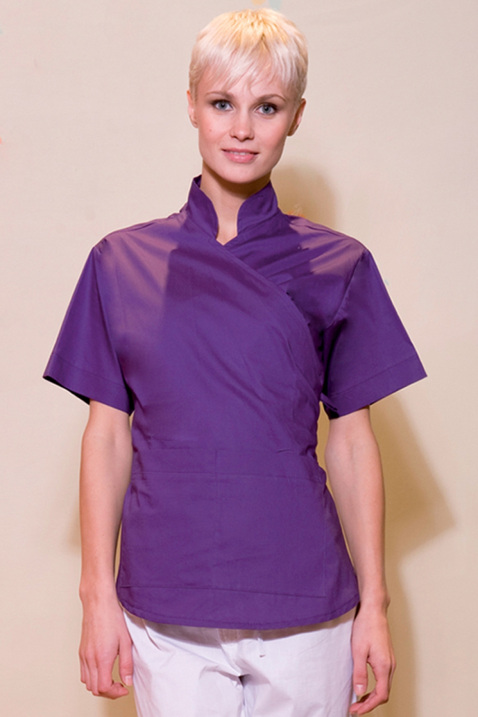 Uniforme salon infrumusetare si spa - Halat kimono, guler tunica si maneca scurta, dama