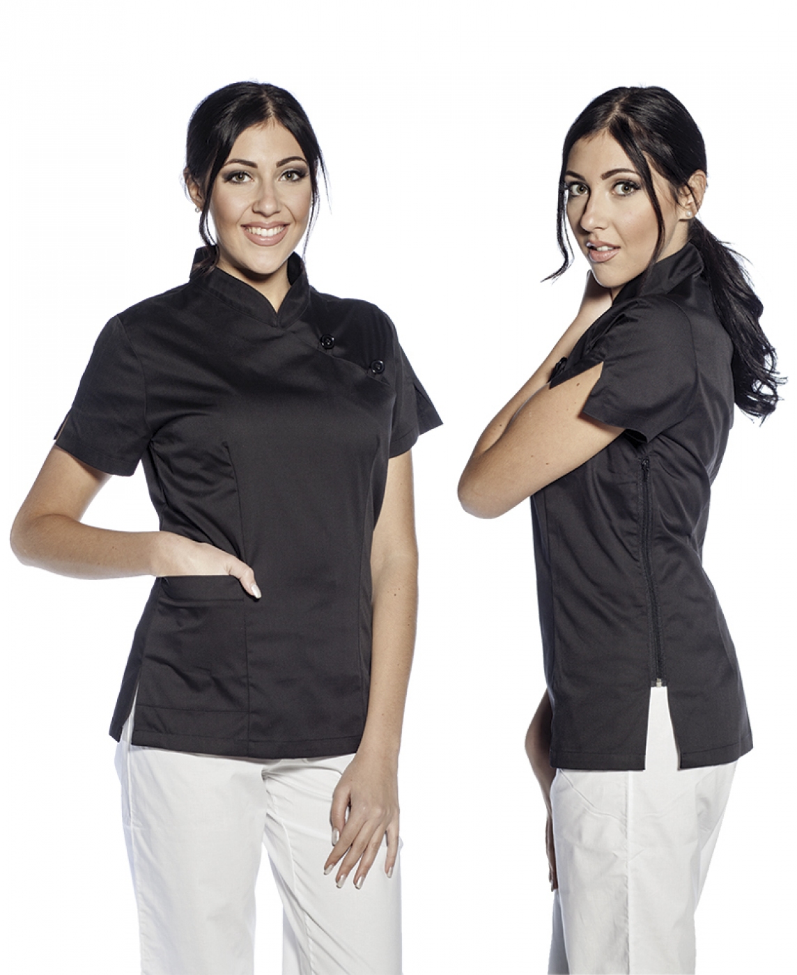 Uniforme salon infrumusetare si spa - Halat asiatic, guler tunica si maneca scurta, dama