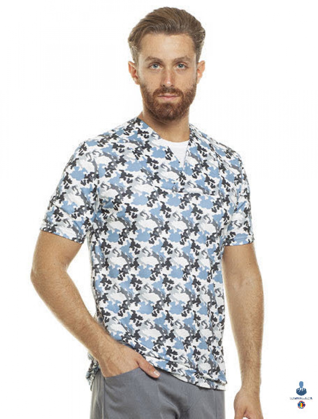 Uniforme medicale - Halat medical microfibra, maneca scurta si guler in achior, model unisex