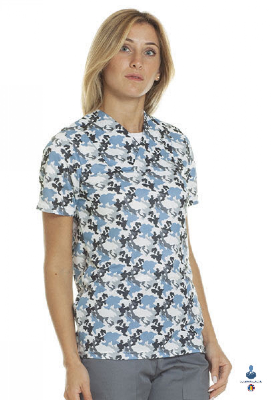 Uniforme medicale - Halat medical microfibra, maneca scurta si guler in achior, model unisex