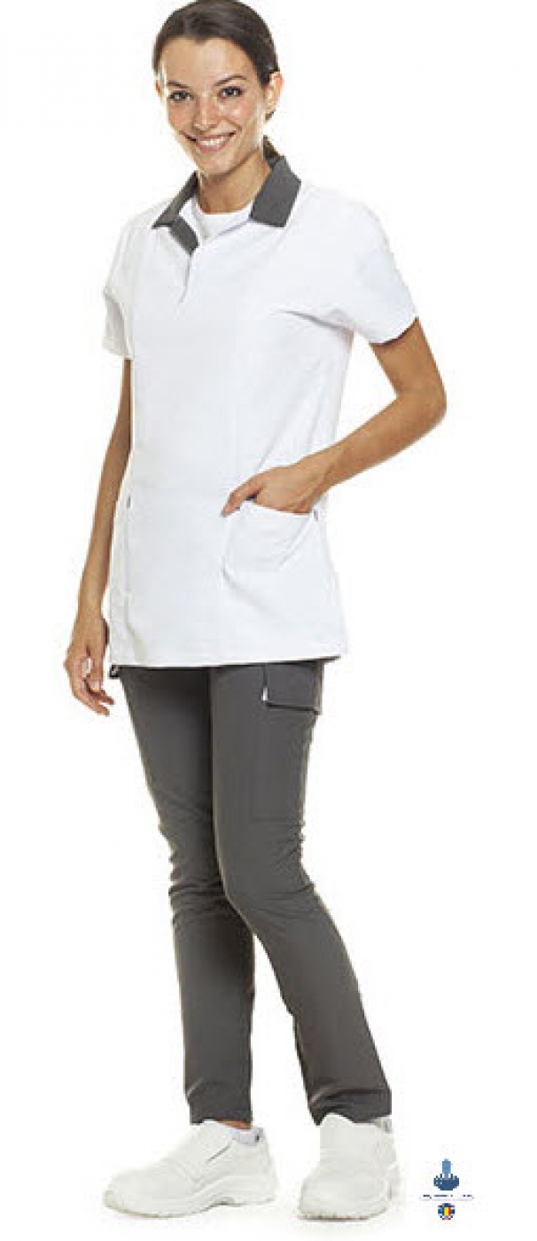 Uniforme medicale microfibra- Halat medical bicolor, maneca scurta, guler polo, unisex