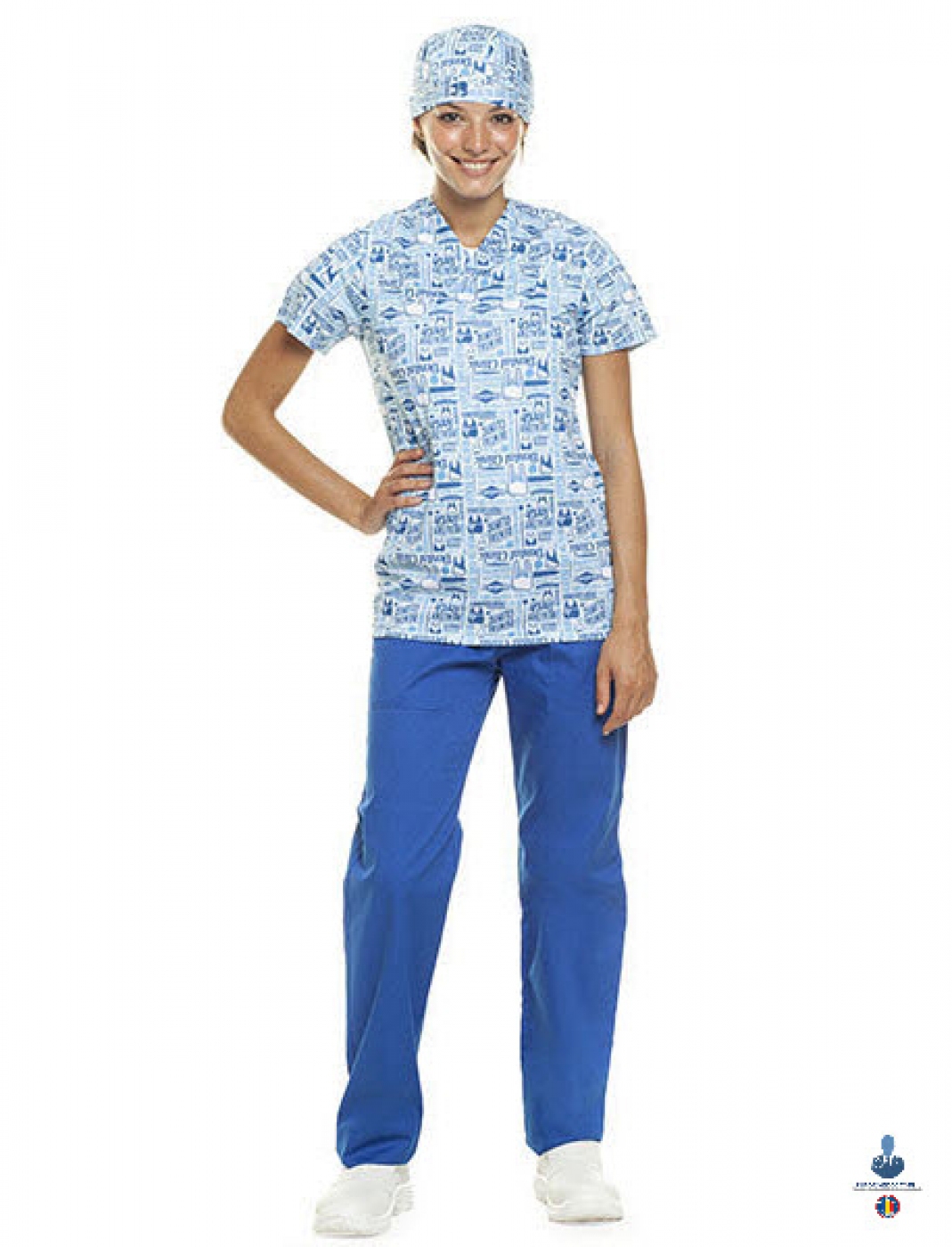 Uniforme medicale - Halat medical din microfibra cu maneca scurta si guler in achior, unisex