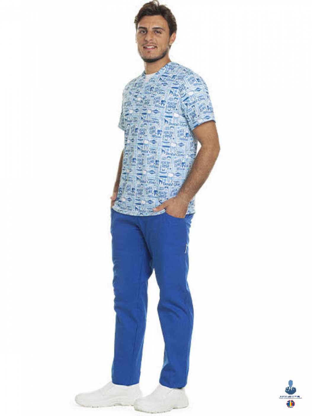 Uniforme medicale - Halat medical din microfibra cu maneca scurta si guler in achior, unisex