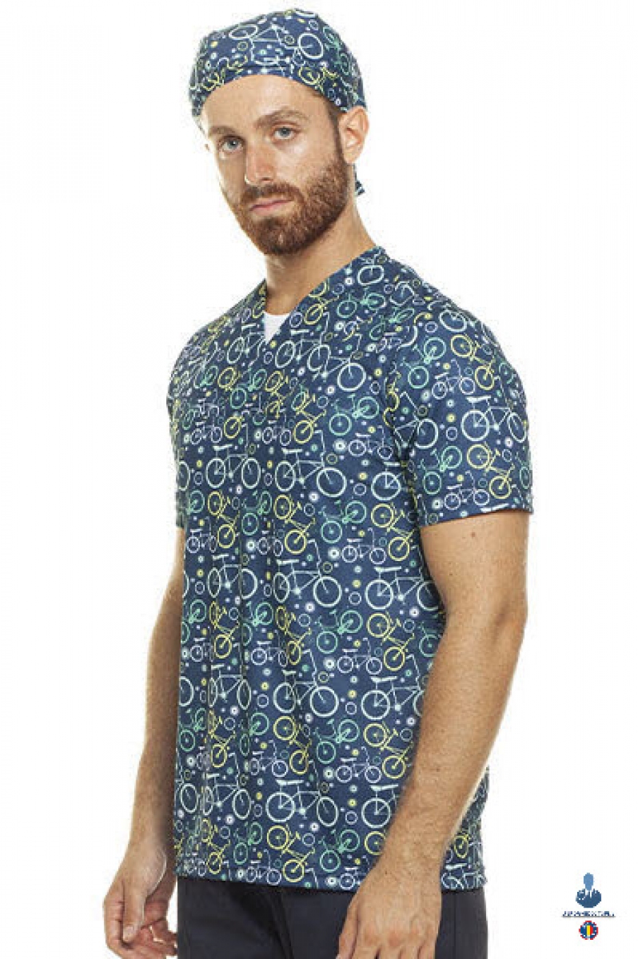 Uniforme medicale - Halat medical microfibra, maneca scurta, guler achior V-Neck, model unisex