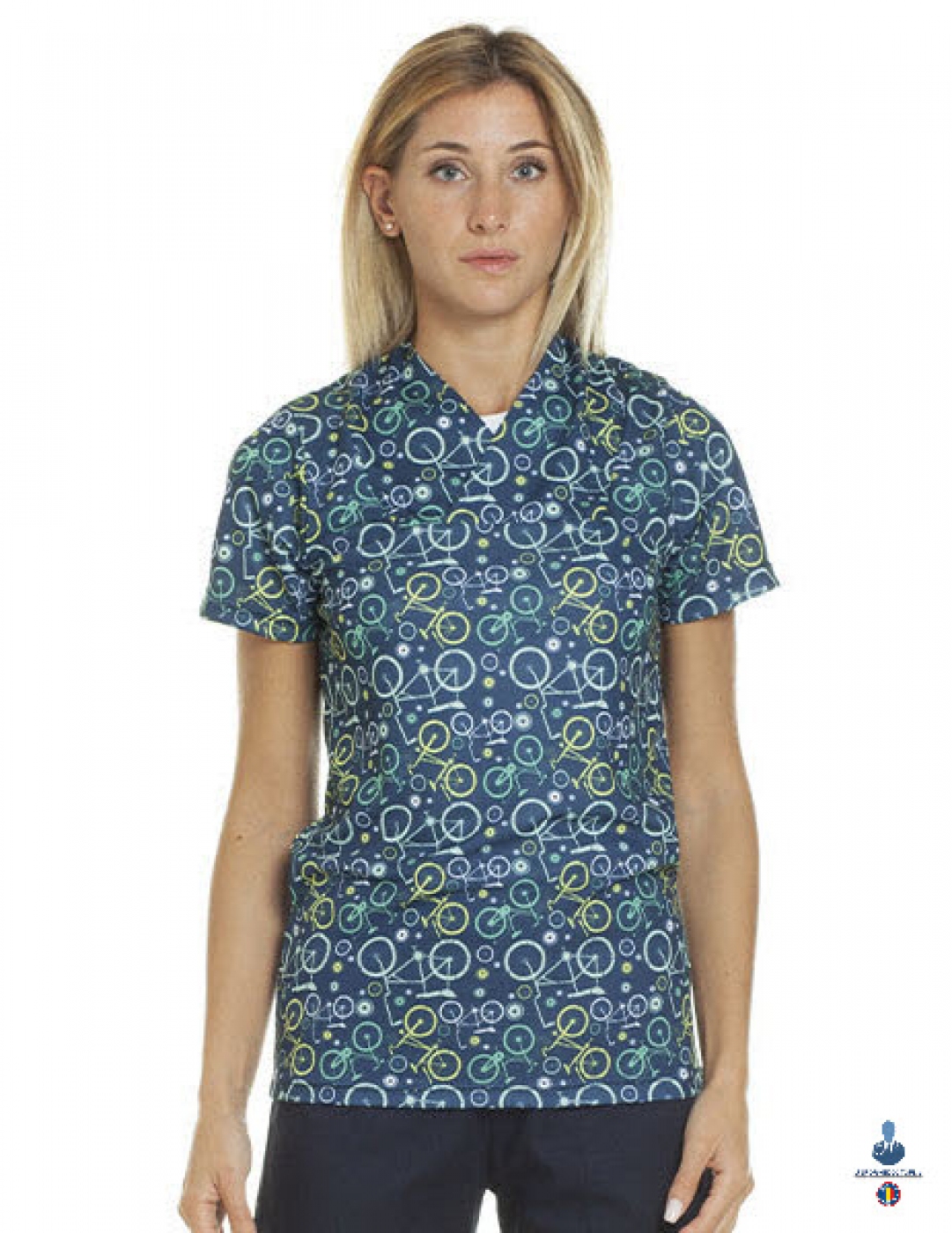 Uniforme medicale - Halat medical microfibra, maneca scurta, guler achior V-Neck, model unisex