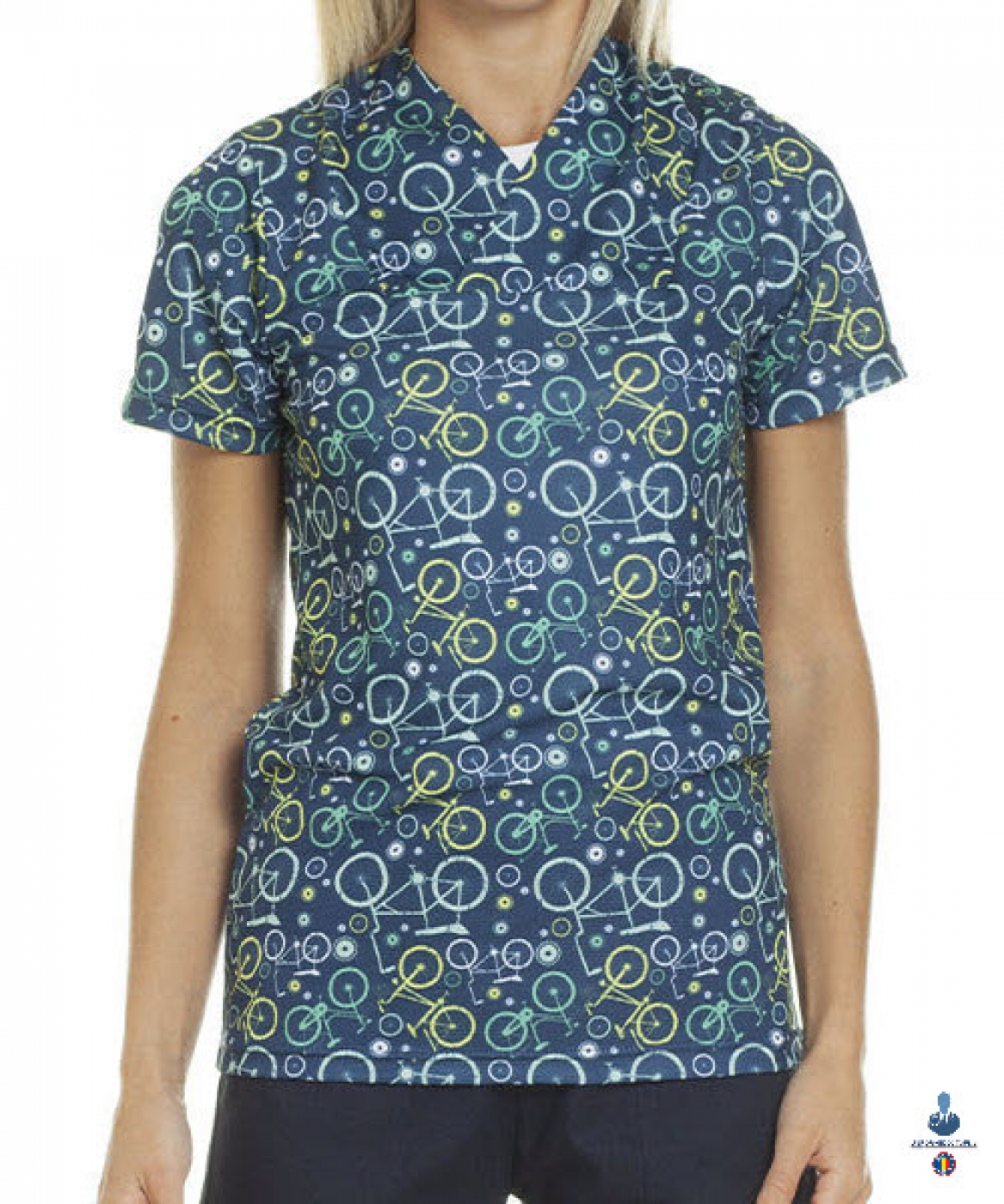 Uniforme medicale - Halat medical microfibra, maneca scurta, guler achior V-Neck, model unisex