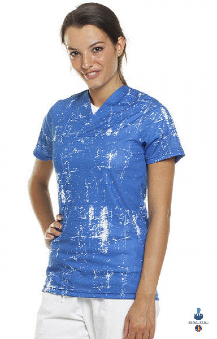 Uniforme medicale - Halat medical din microfibra, maneca scurta, guler V-Neck, model unisex