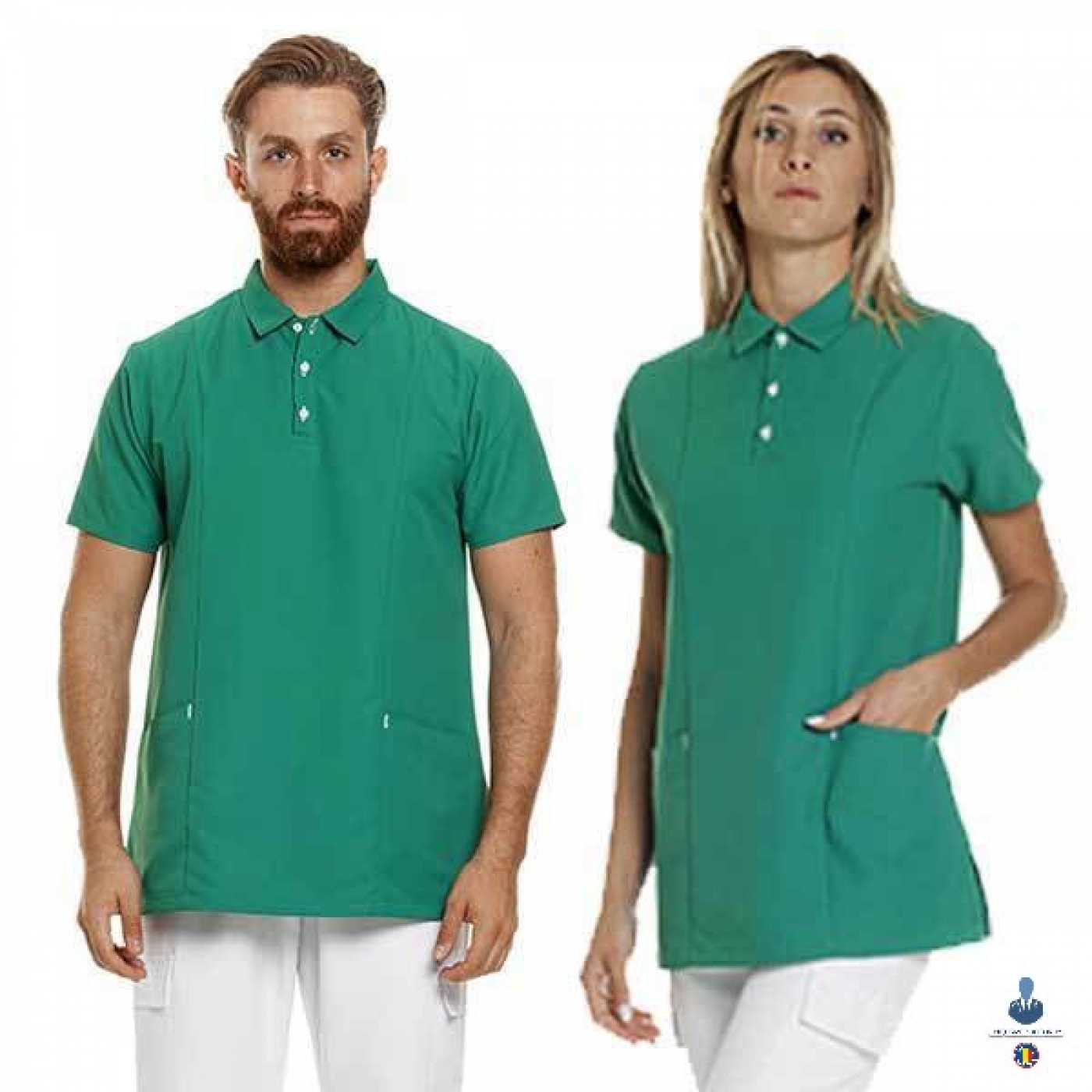Uniforme medicale microfibra- Halat medical cu maneca scurta si guler tip polo, unisex