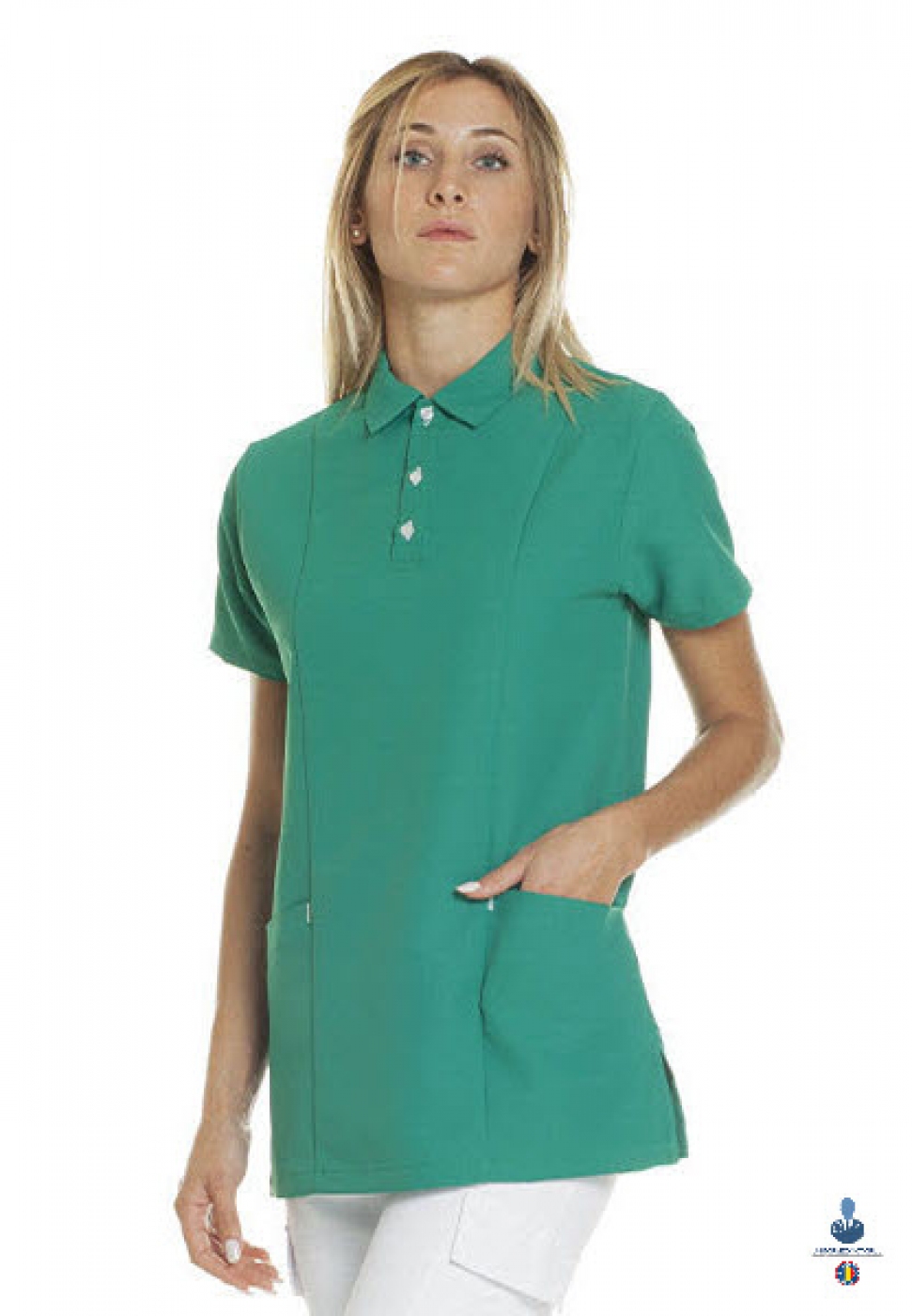 Uniforme medicale microfibra- Halat medical cu maneca scurta si guler tip polo, unisex
