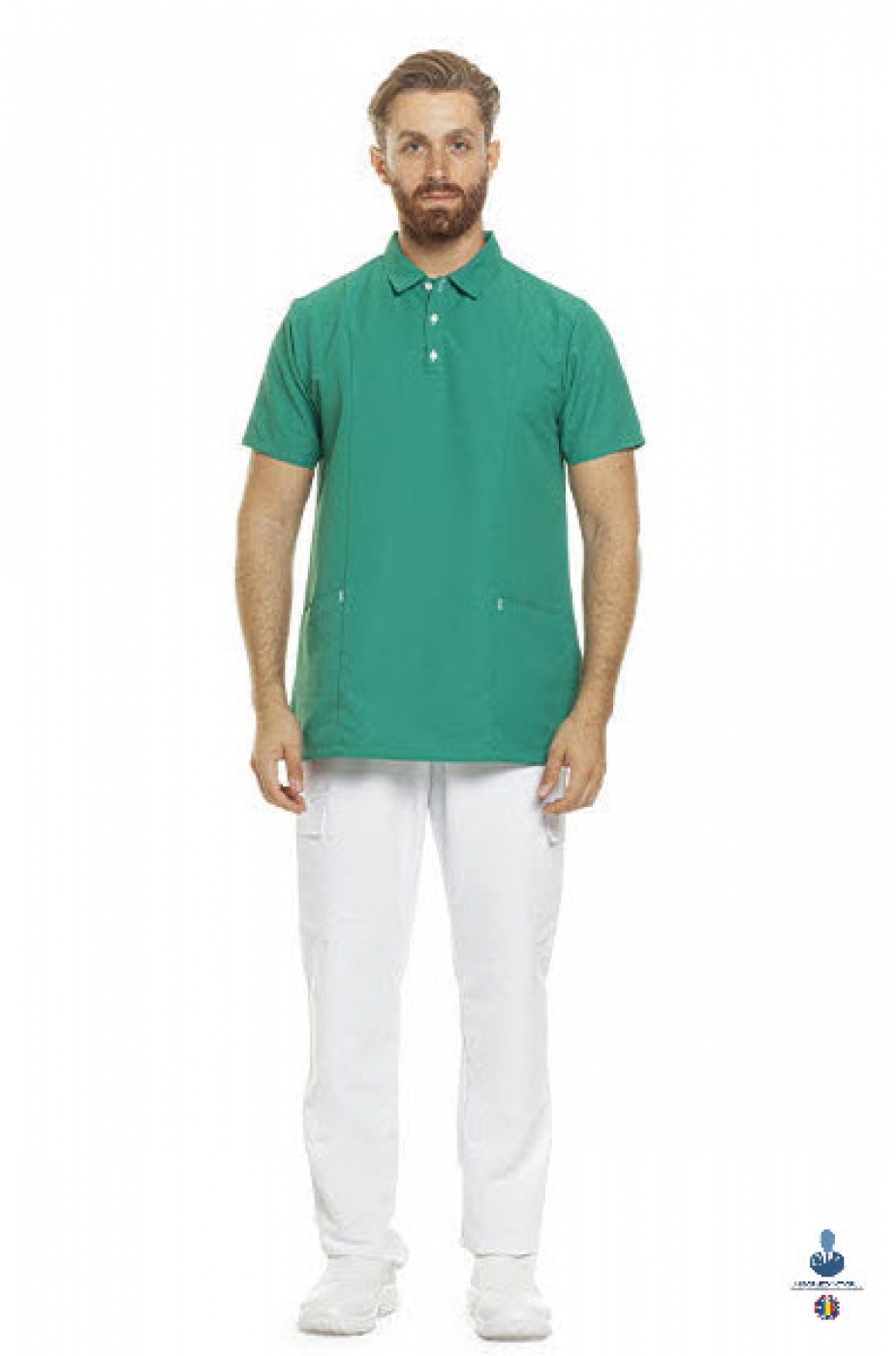 Uniforme medicale microfibra- Halat medical cu maneca scurta si guler tip polo, unisex