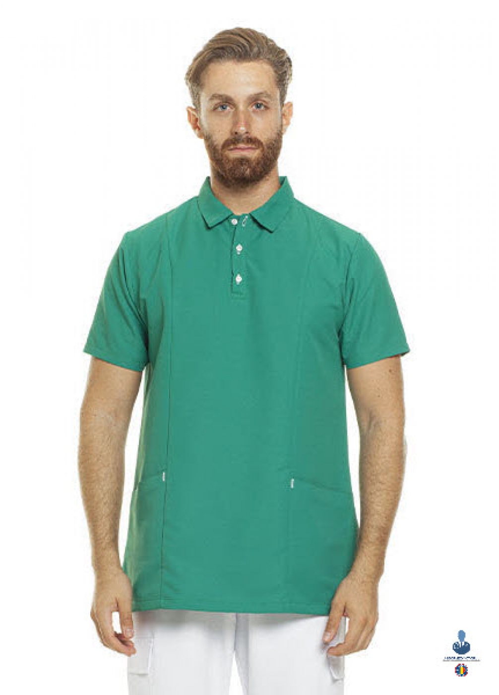 Uniforme medicale microfibra- Halat medical cu maneca scurta si guler tip polo, unisex