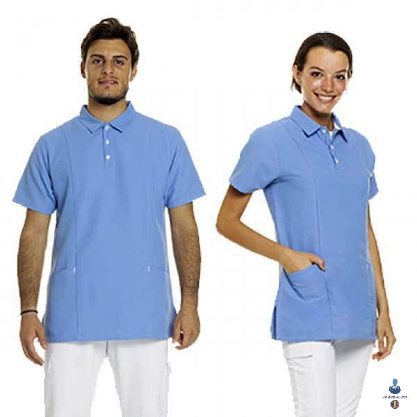 Uniforme medicale microfibra- Halat medical cu maneca scurta si guler tip polo, unisex