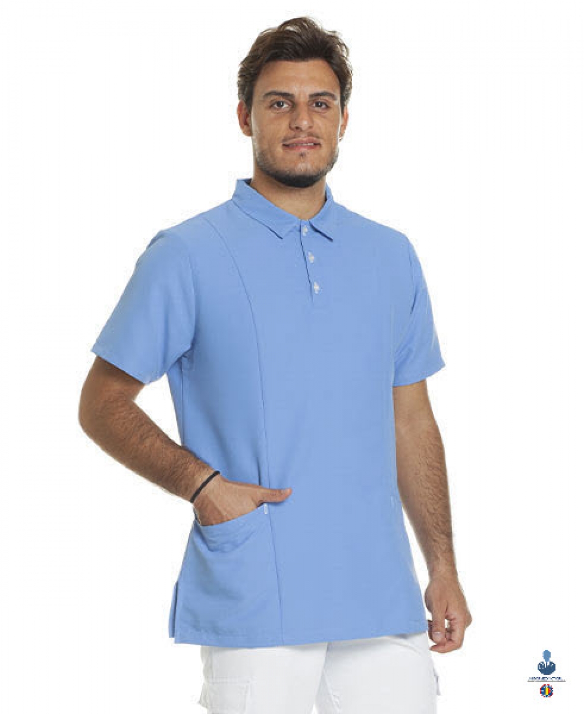 Uniforme medicale microfibra- Halat medical cu maneca scurta si guler tip polo, unisex