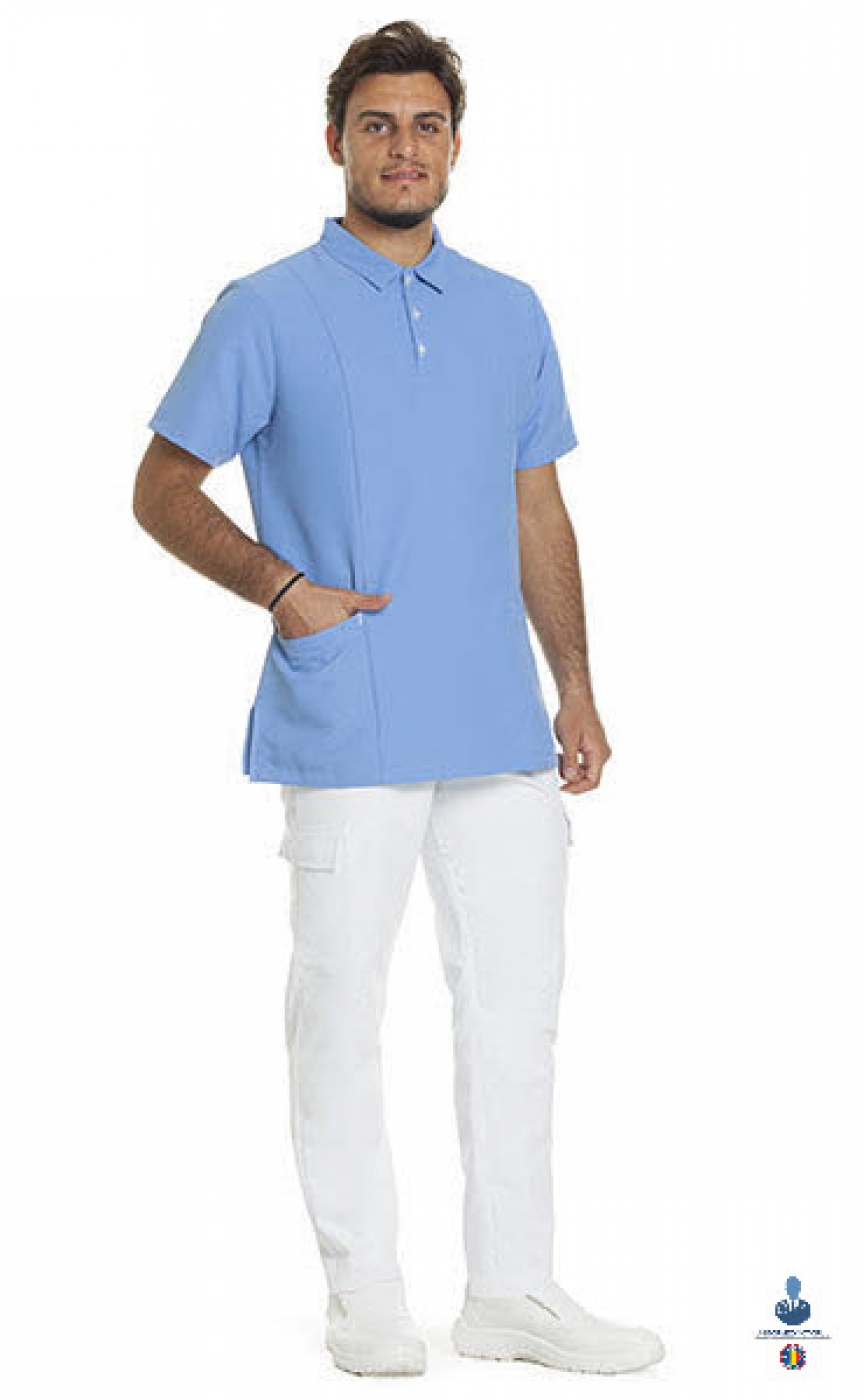 Uniforme medicale microfibra- Halat medical cu maneca scurta si guler tip polo, unisex
