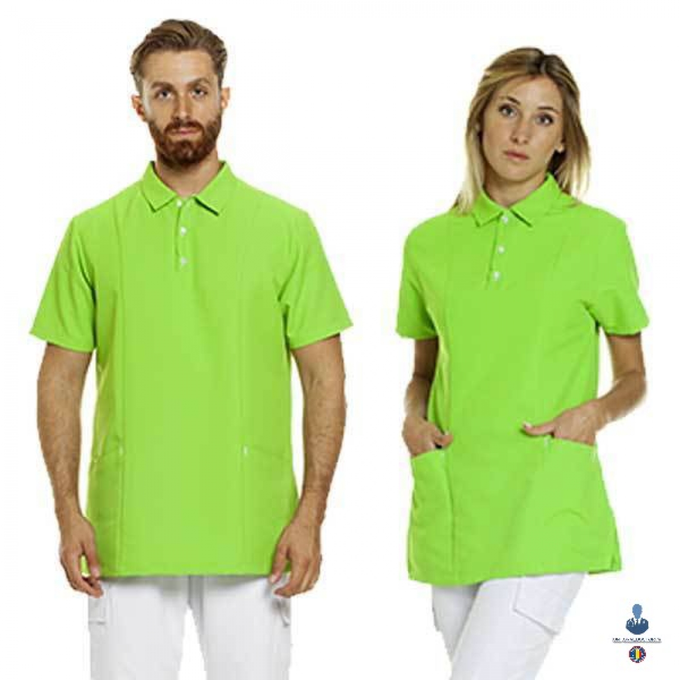 Uniforme medicale microfibra- Halat medical cu maneca scurta si guler tip polo, unisex