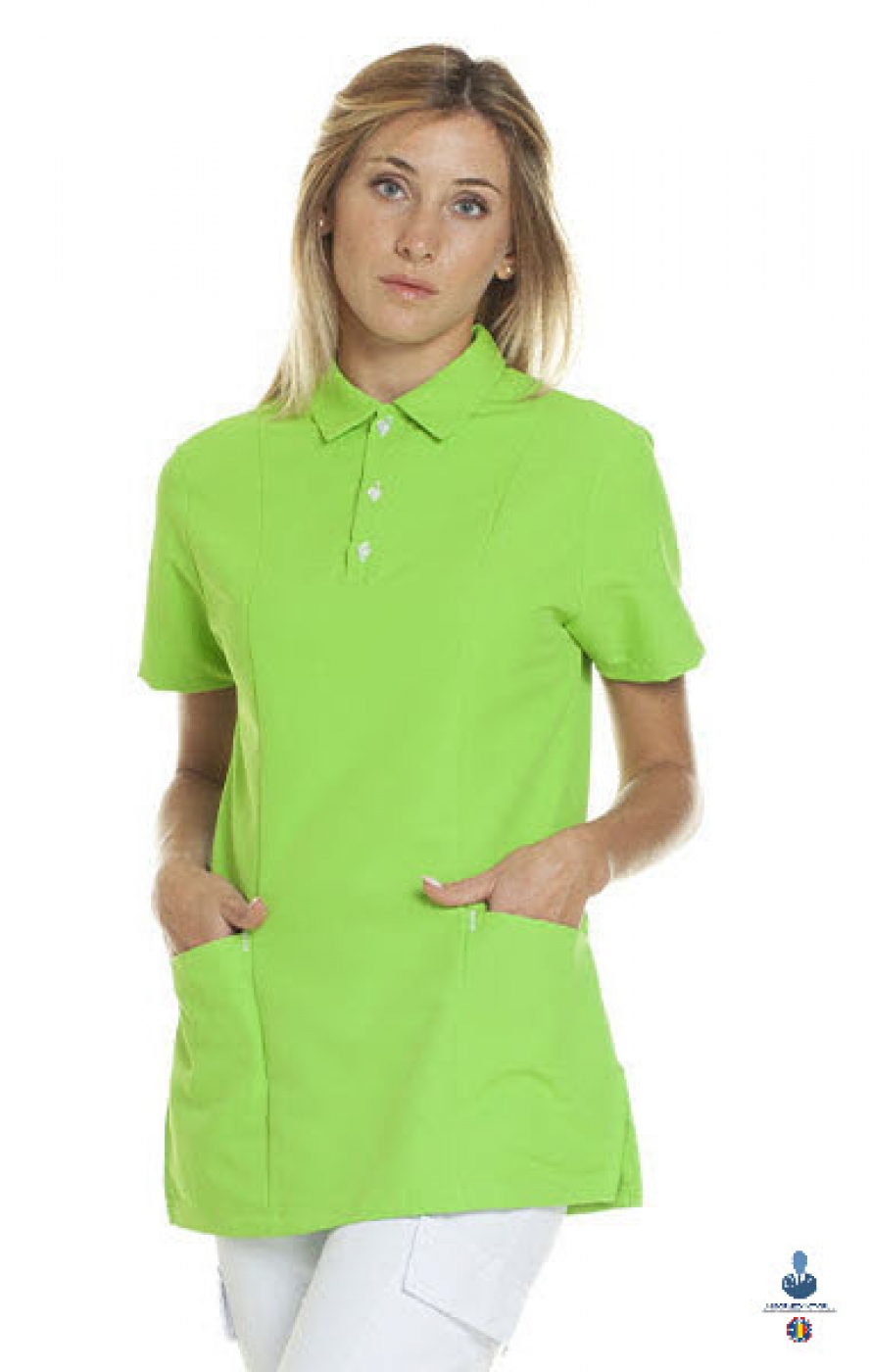 Uniforme medicale microfibra- Halat medical cu maneca scurta si guler tip polo, unisex