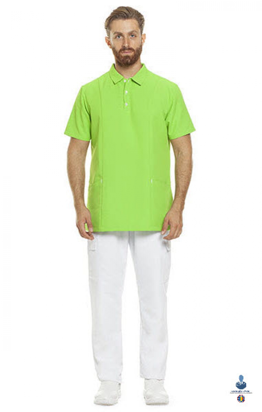 Uniforme medicale microfibra- Halat medical cu maneca scurta si guler tip polo, unisex