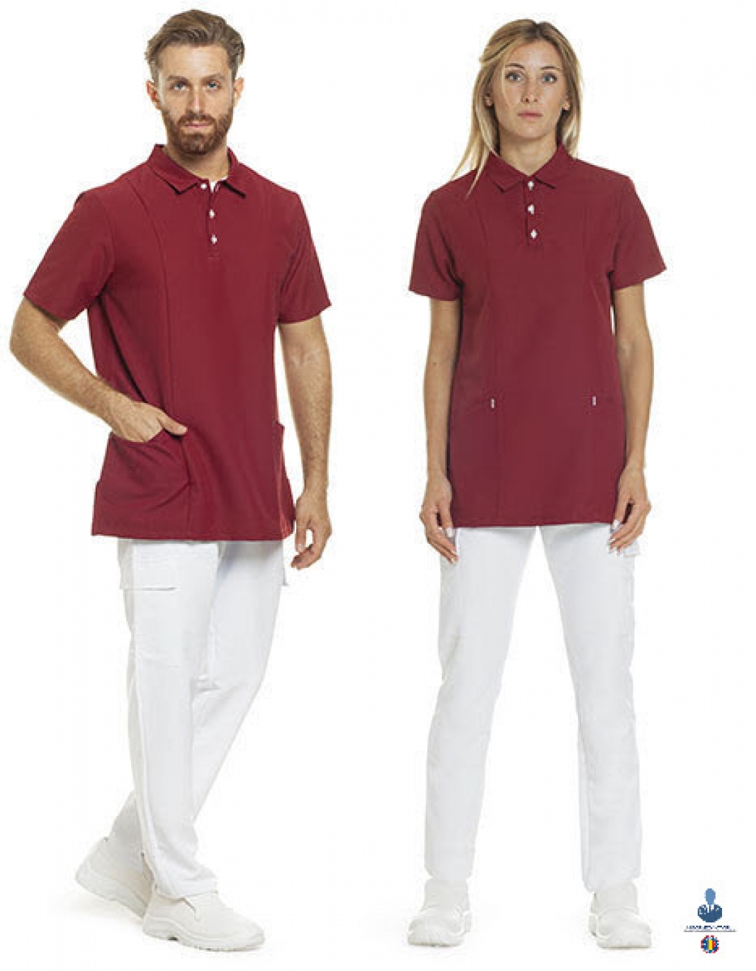 Uniforme medicale microfibra- Halat medical cu maneca scurta si guler tip polo, unisex