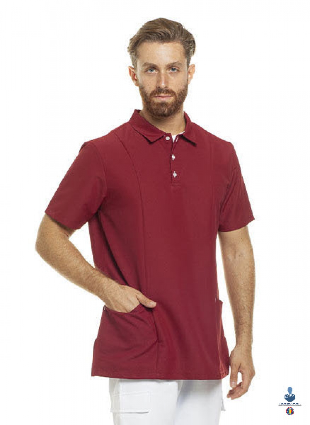 Uniforme medicale microfibra- Halat medical cu maneca scurta si guler tip polo, unisex