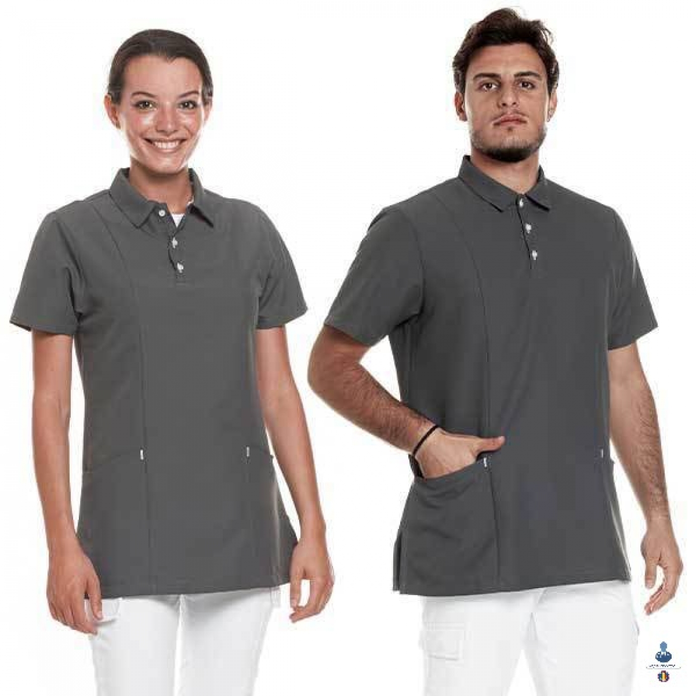 Uniforme medicale microfibra- Halat medical cu maneca scurta si guler tip polo, unisex
