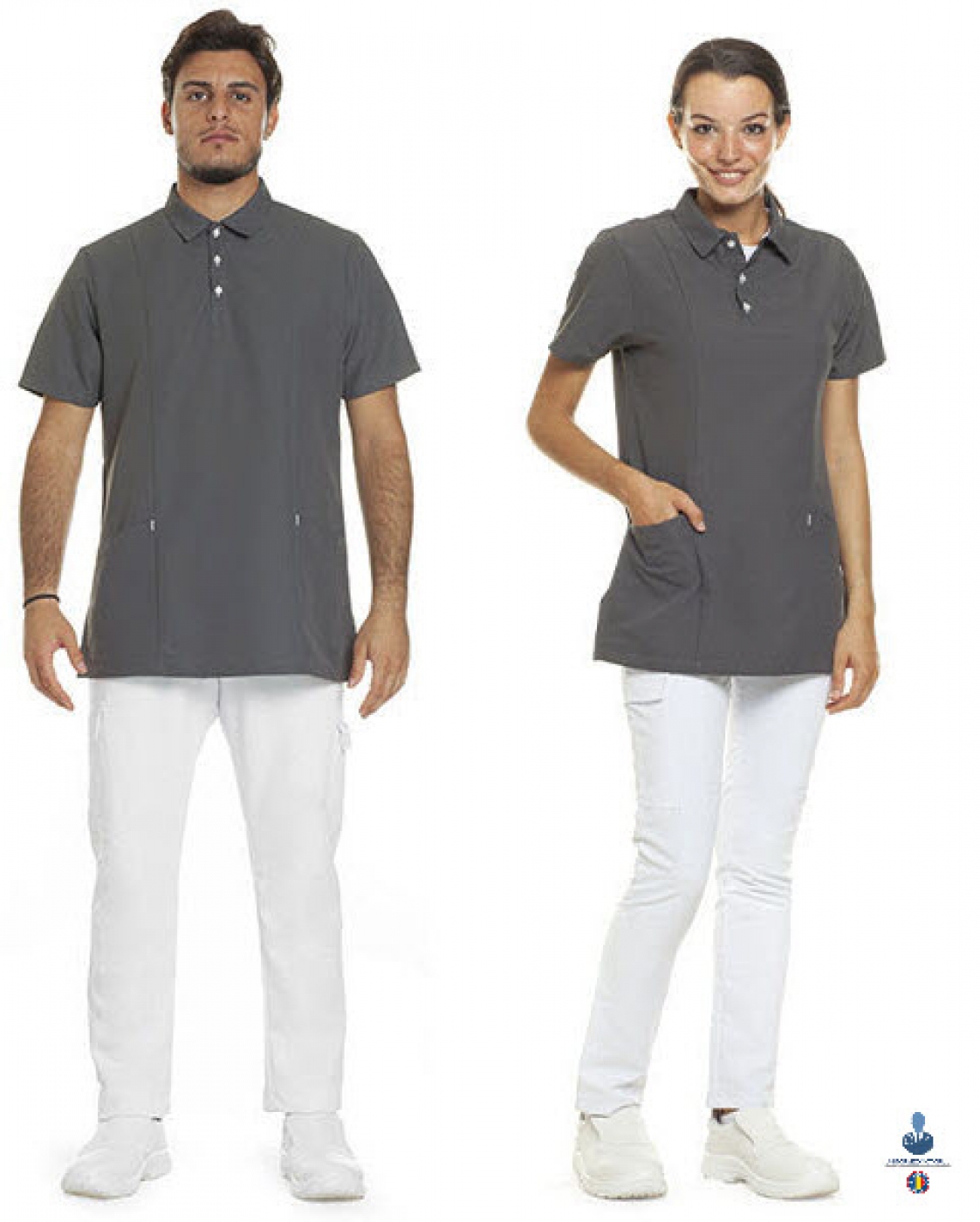 Uniforme medicale microfibra- Halat medical cu maneca scurta si guler tip polo, unisex