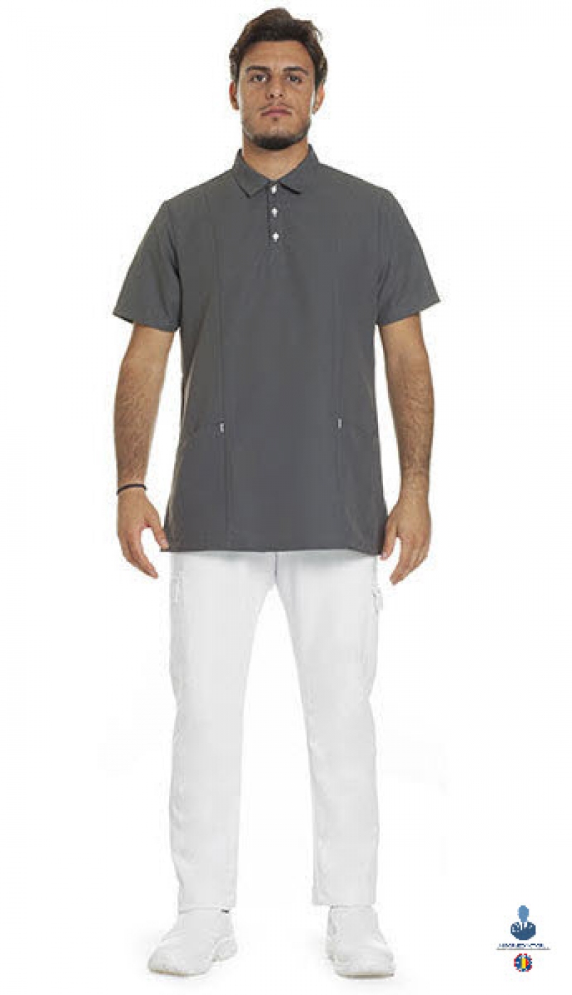 Uniforme medicale microfibra- Halat medical cu maneca scurta si guler tip polo, unisex